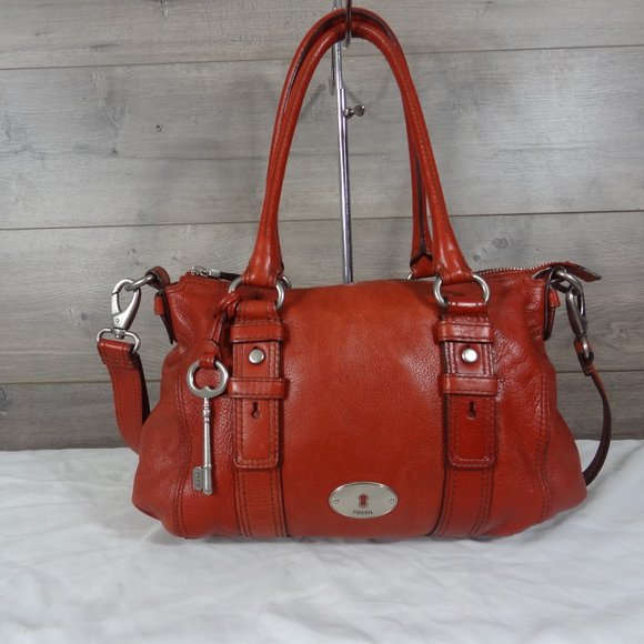 Fossil Handbags - Fossil Maddox Red Leather Satchel Shoulder Bag